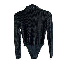 Cosabella Vintage 80s Italy Black Ribbed Velvet Bodysuit. NWT Size Medium